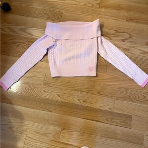 VS PINK X Loveshackfancy Pink Off-Shoulder Cable Knit Sweater